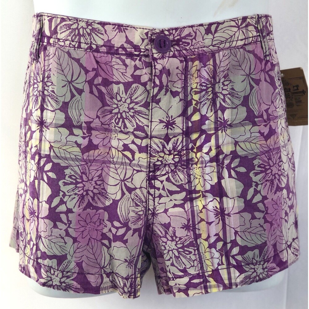 NWT Route 66 Shorts 11/12 Purple Floral Tropical Pockets 34”W Beach Luau